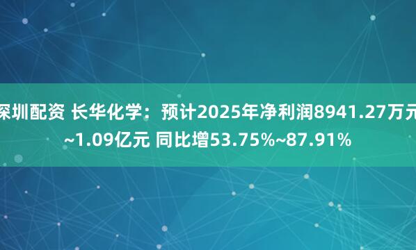 深圳配资 长华化学：预计2025年净利润8941.27万元~1.09亿元 同比增53.75%~87.91%